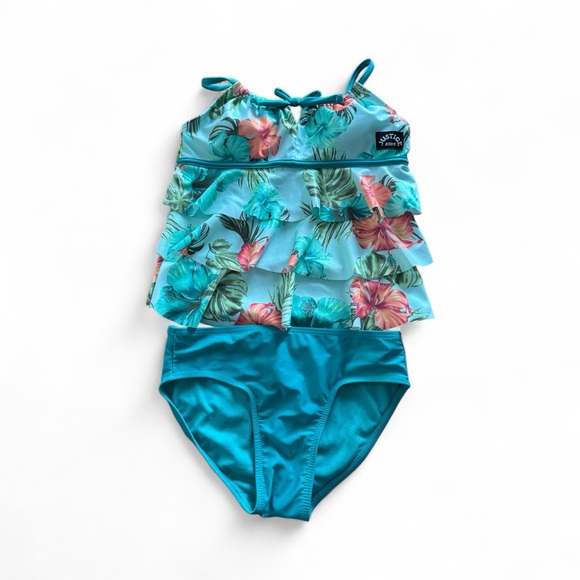 Girls size 10 justice floral tankini bathing suit - Picture 1 of 4